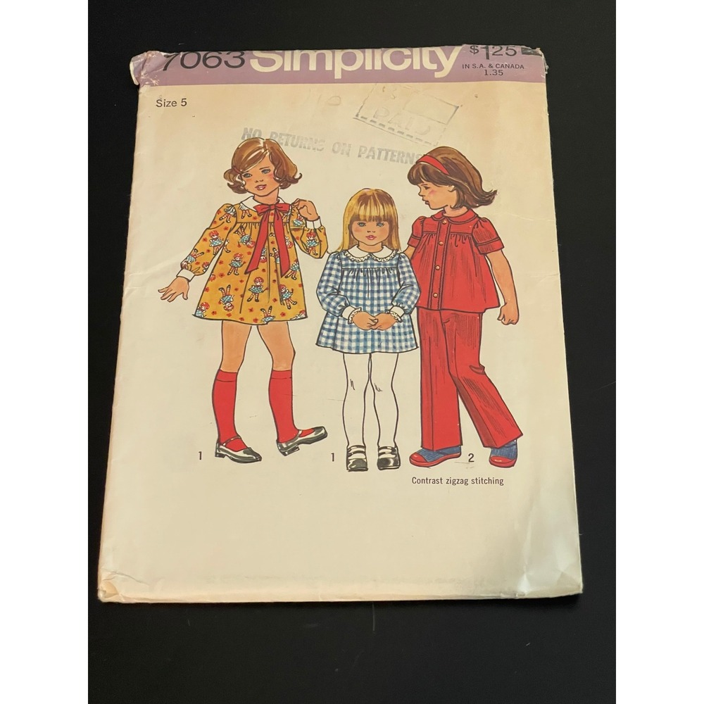 00602 - Simplicity 7063 Child Size 5 Dress Top Pants VTG Sewing Pattern UNCUT FF